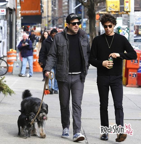 Нетрадиционные отношения: Закари Куинто и Майлз МакМиллан на прогулке со своими собаками
