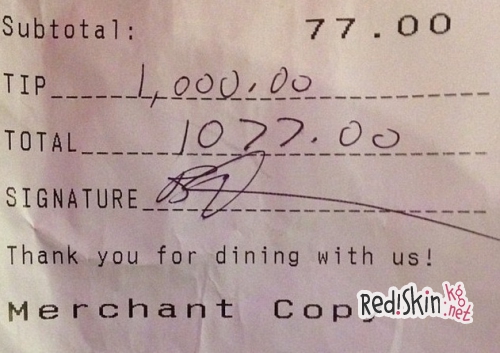 Эми Шумер порадовала бармена, оставив чаевые в размере 1000 долл. за счет в 77 долл.